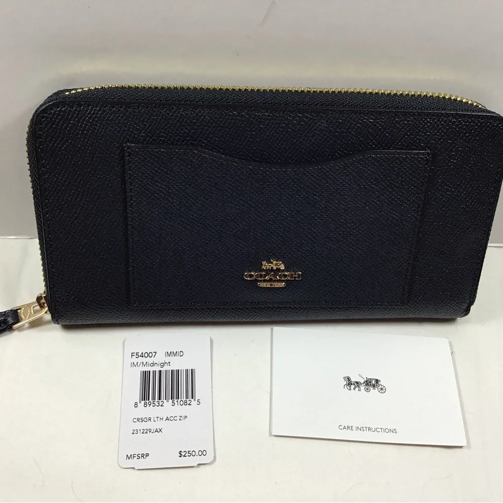 Coach Crossgrain Leather Accordion Zip Around Wallet F54007 Midnight Blue